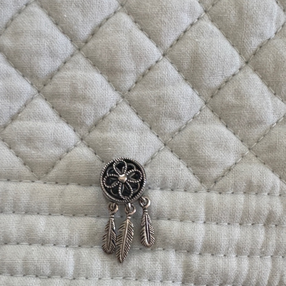 Pandora Silver Floral Brooch with Feather Charms